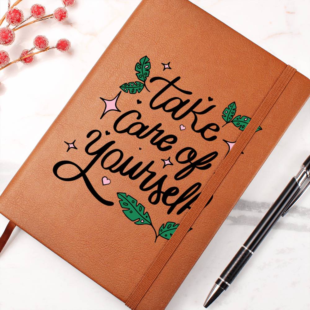 Vegan Leather Graphic Journal - Take Care of Yourself