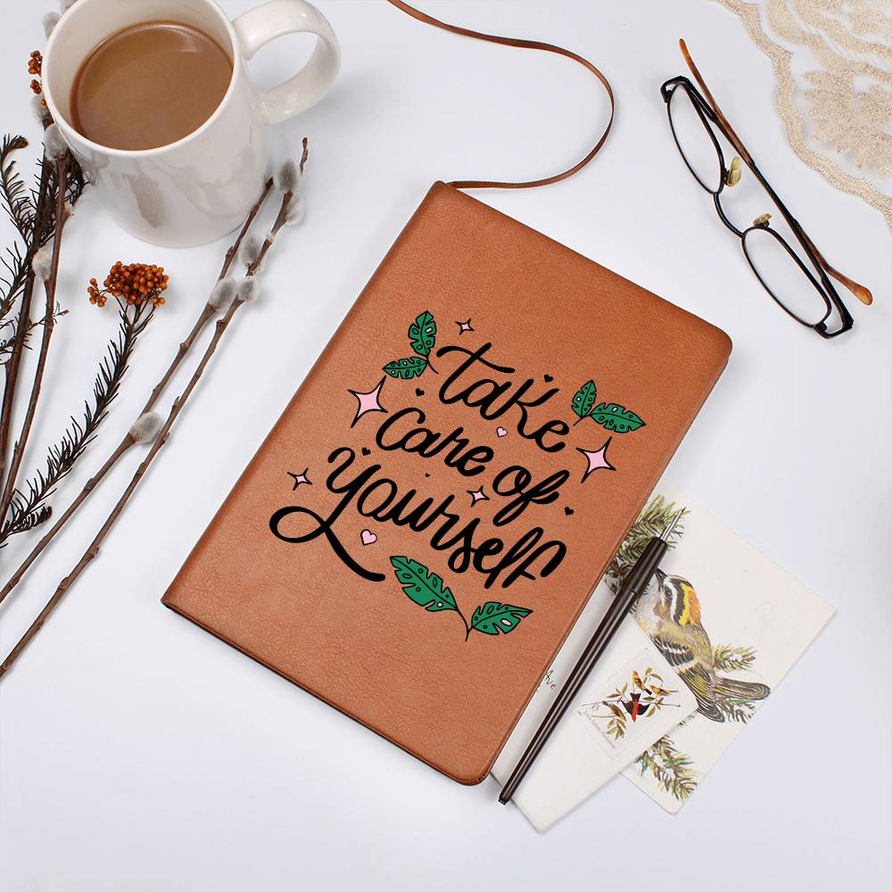 Vegan Leather Graphic Journal - Take Care of Yourself