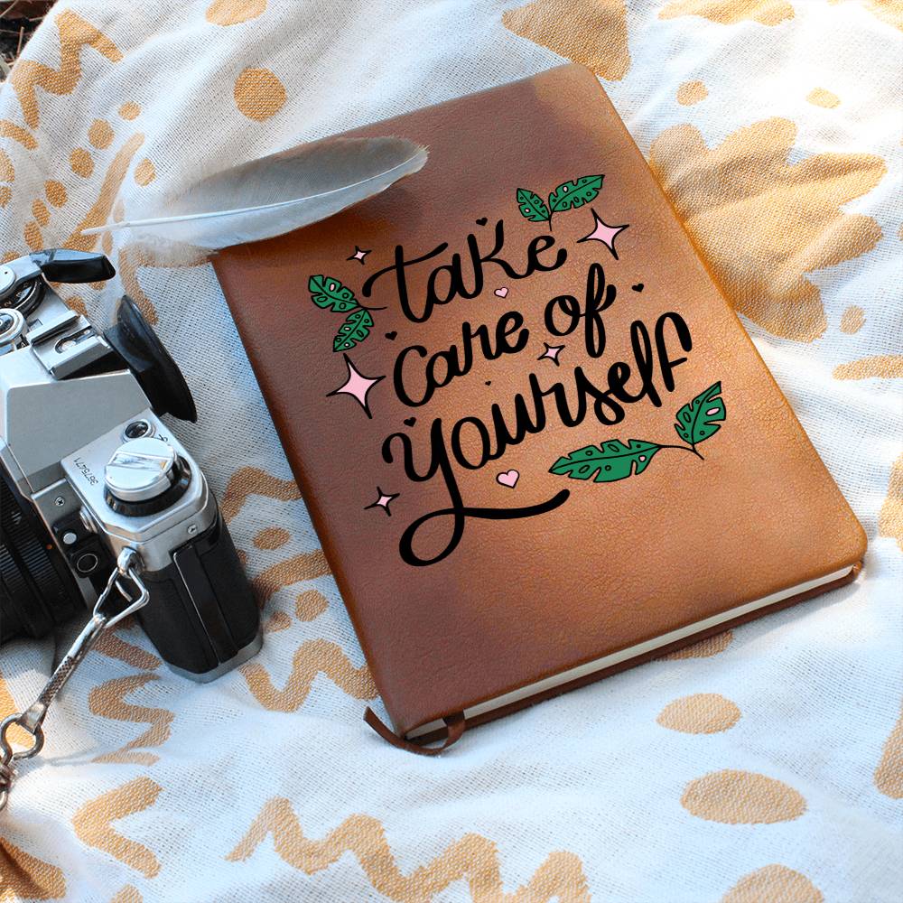 Vegan Leather Graphic Journal - Take Care of Yourself