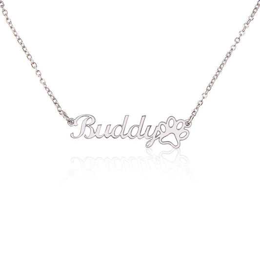 Name Paw Print Necklace - No Message Card