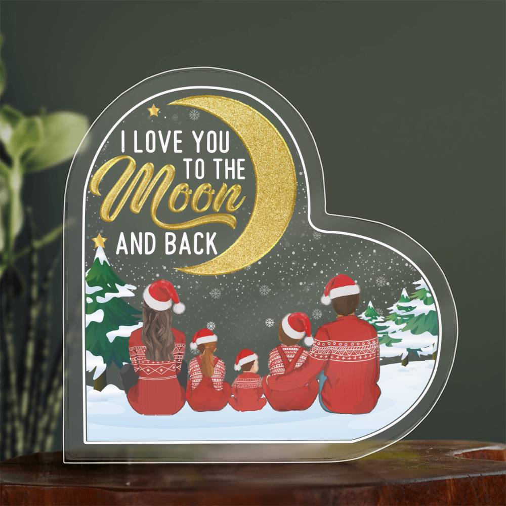 Printed Heart Shaped Acrylic Plaque - I Love You To the Moon