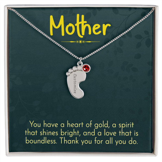 Engraved Baby Feet Necklace with Birthstone - Mom, Thank You for All You Do