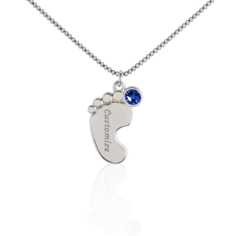 Engraved Baby Feet Necklace with Birthstone - Dear Grandma