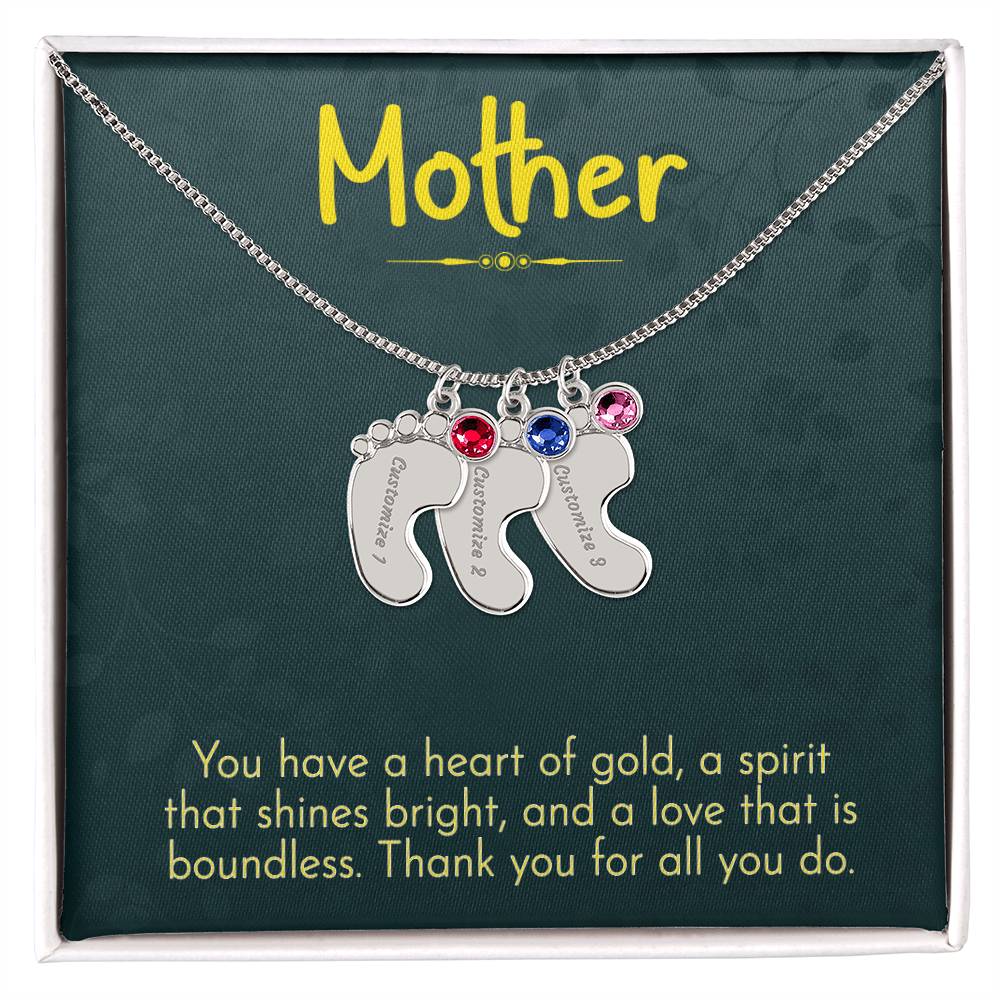 Engraved Baby Feet Necklace with Birthstone - Mom, Thank You for All You Do