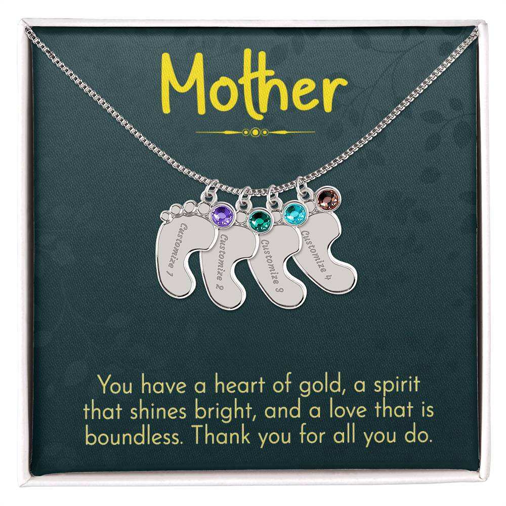 Engraved Baby Feet Necklace with Birthstone - Mom, Thank You for All You Do