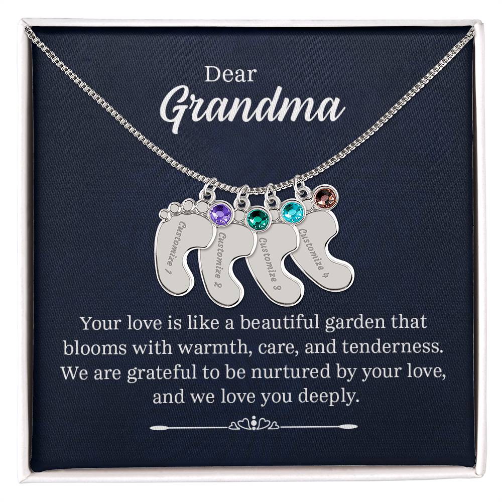 Engraved Baby Feet Necklace with Birthstone - Dear Grandma