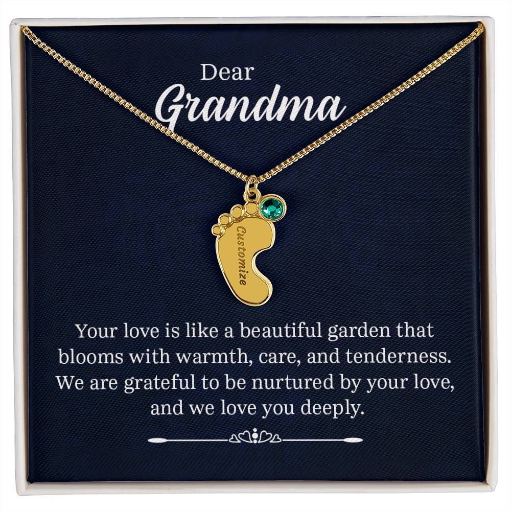 Engraved Baby Feet Necklace with Birthstone - Dear Grandma