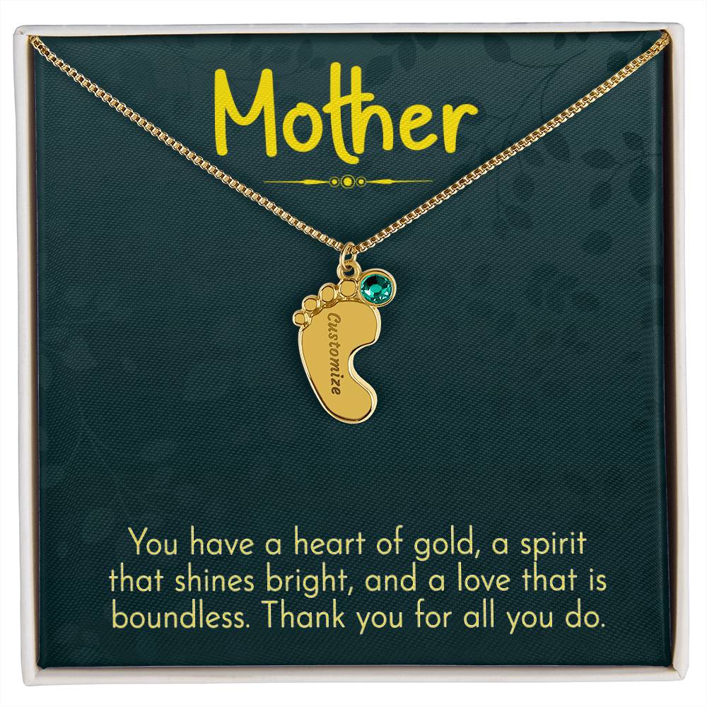 Engraved Baby Feet Necklace with Birthstone - Mom, Thank You for All You Do