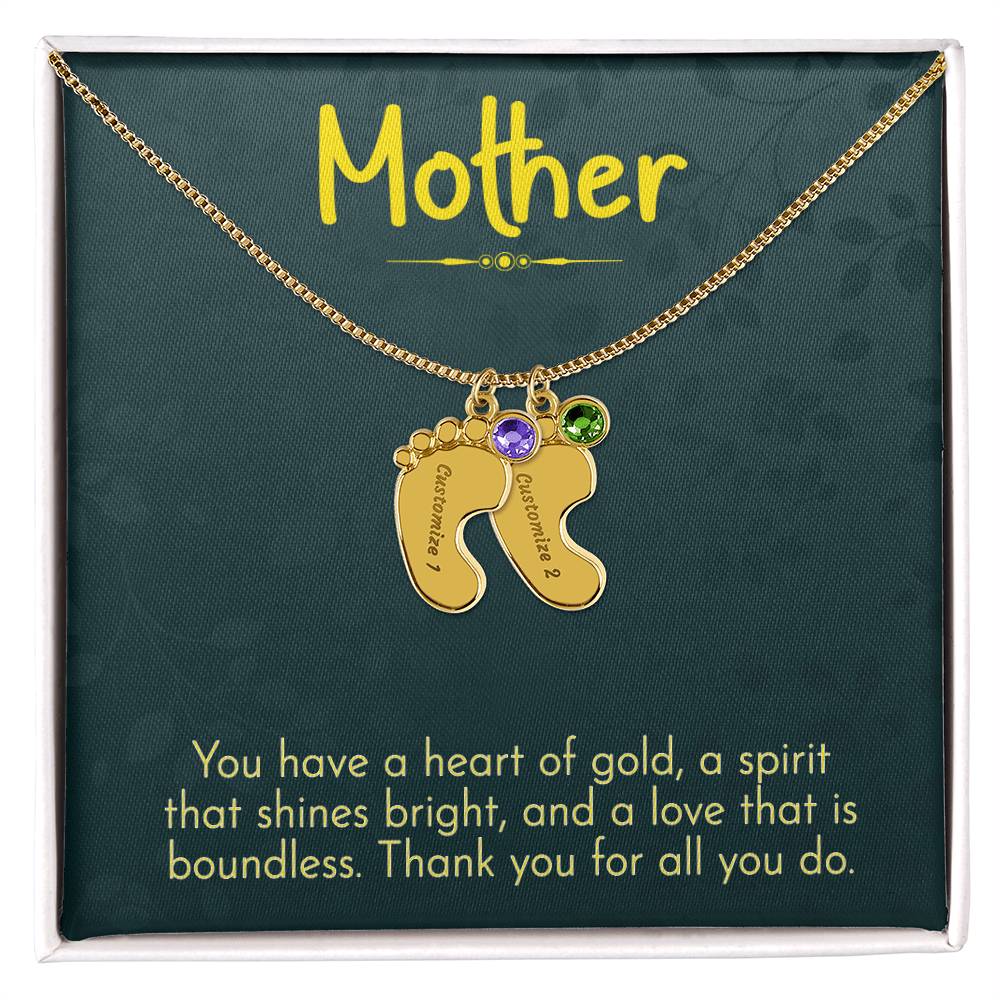 Engraved Baby Feet Necklace with Birthstone - Mom, Thank You for All You Do