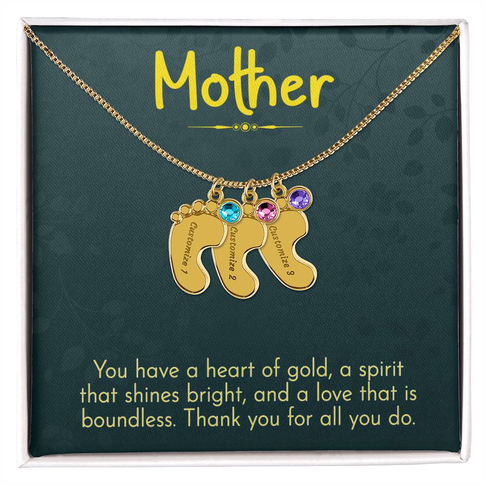Engraved Baby Feet Necklace with Birthstone - Mom, Thank You for All You Do