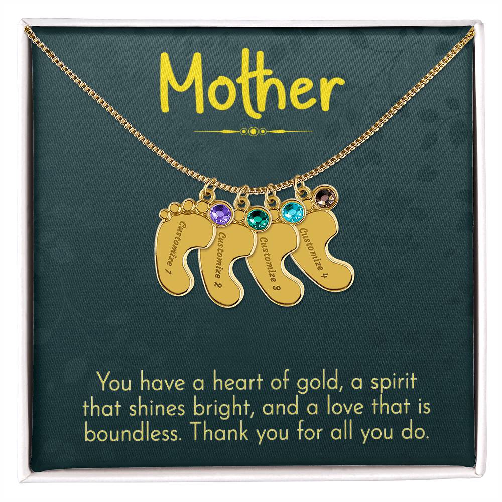 Engraved Baby Feet Necklace with Birthstone - Mom, Thank You for All You Do