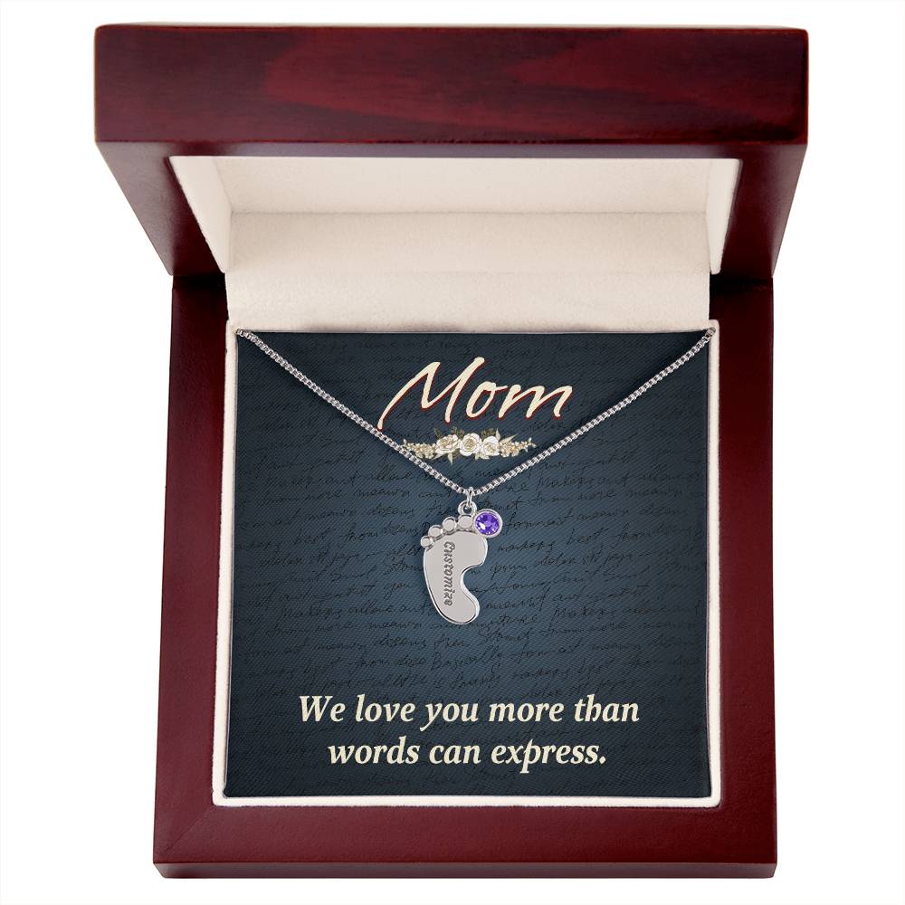 Engraved Baby Feet Necklace with Birthstone - Mom, We Love You
