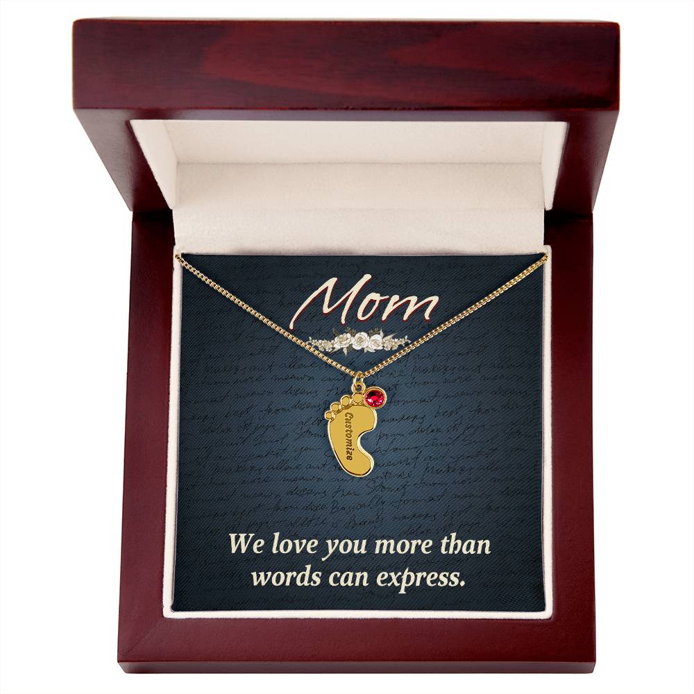 Engraved Baby Feet Necklace with Birthstone - Mom, We Love You