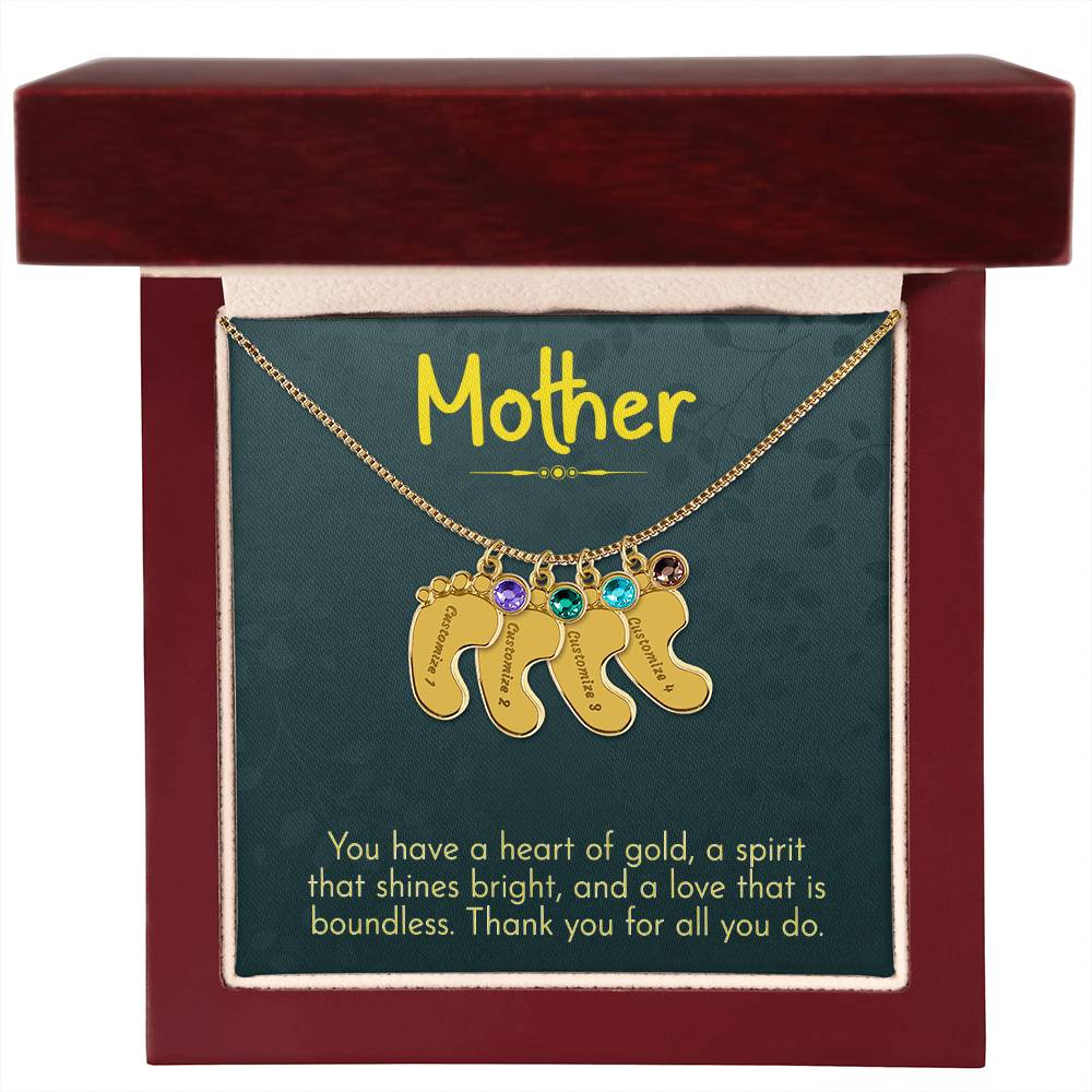 Engraved Baby Feet Necklace with Birthstone - Mom, Thank You for All You Do