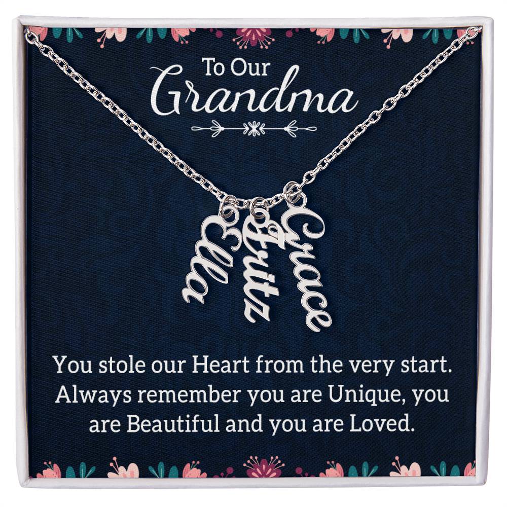 Personalized Vertical Multi Name Necklace - To Our Grandma