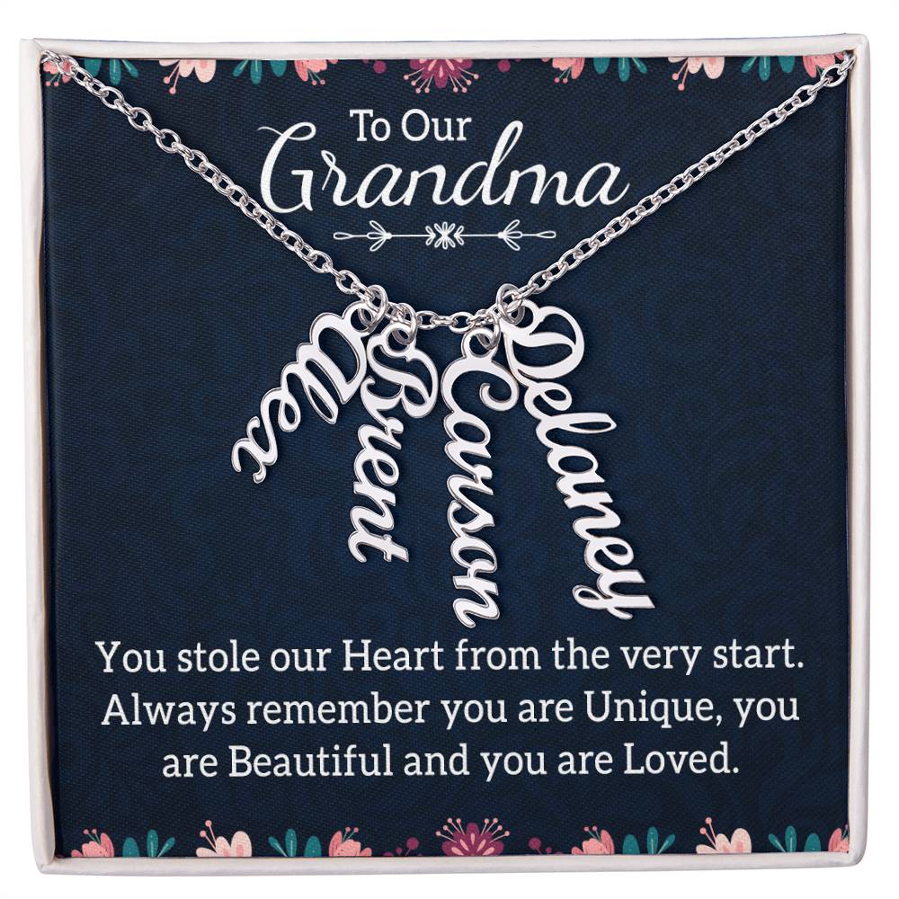 Personalized Vertical Multi Name Necklace - To Our Grandma