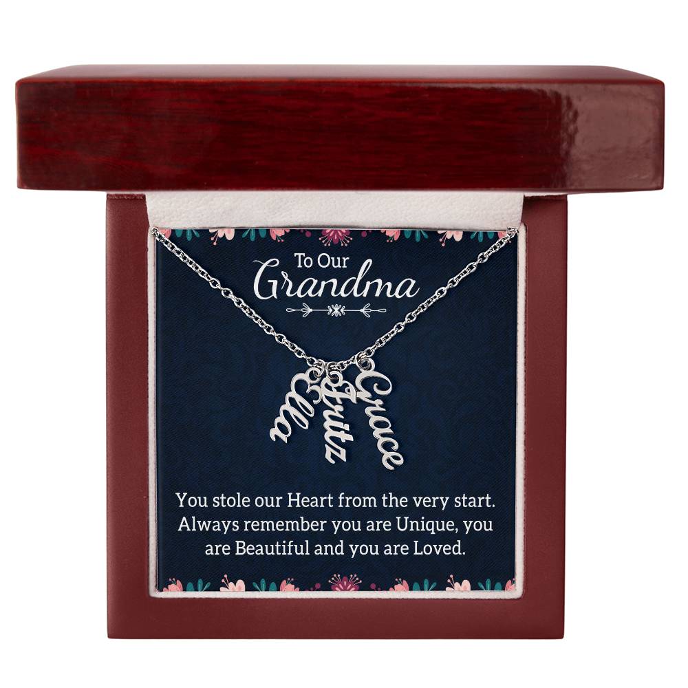 Personalized Vertical Multi Name Necklace - To Our Grandma