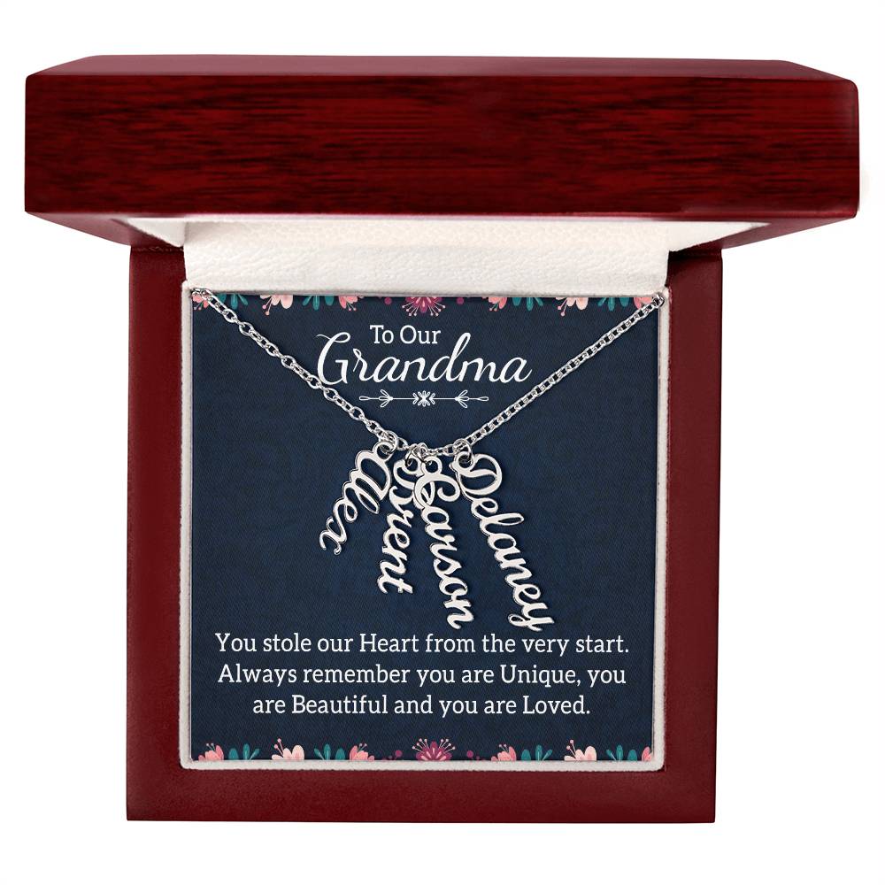 Personalized Vertical Multi Name Necklace - To Our Grandma