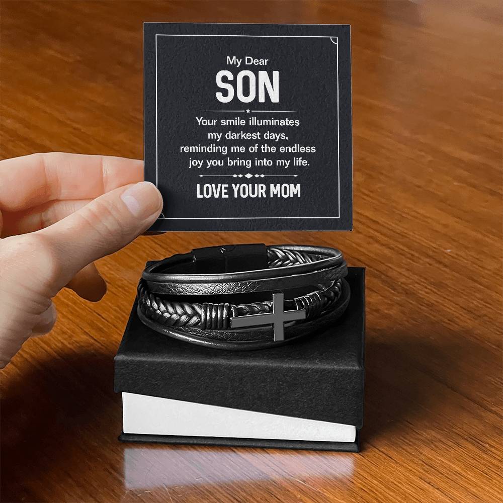 Men's Cross Leather Bracelet - My Dear Son
