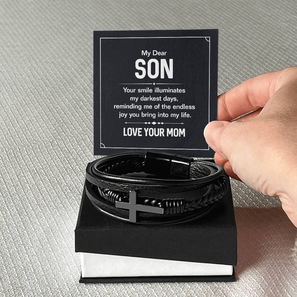 Men's Cross Leather Bracelet - My Dear Son
