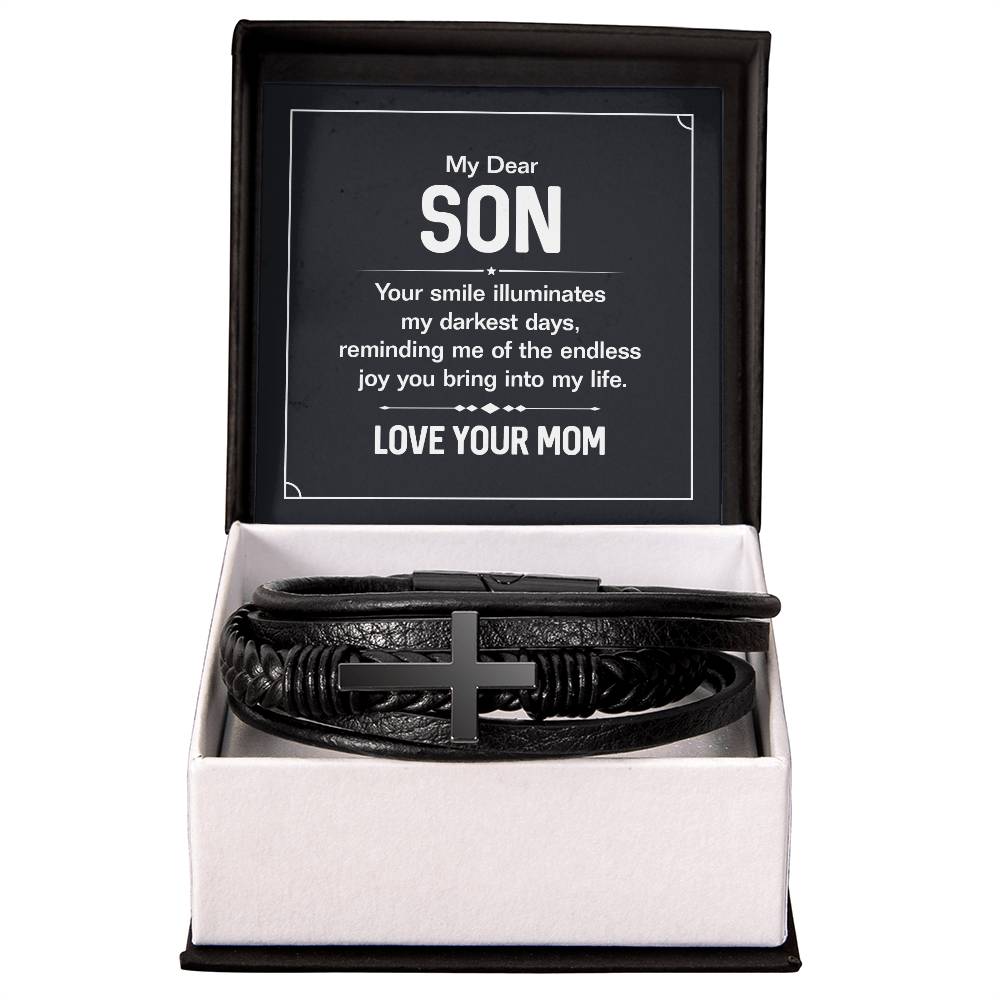 Men's Cross Leather Bracelet - My Dear Son