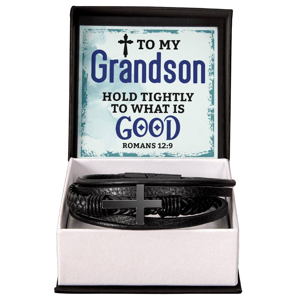 Men's Cross Leather Bracelet - To My Grandson