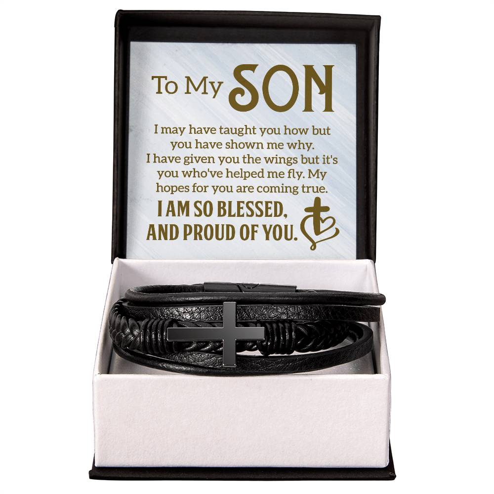 Men's Cross Leather Bracelet - To My Son