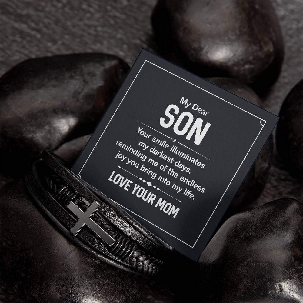 Men's Cross Leather Bracelet - My Dear Son