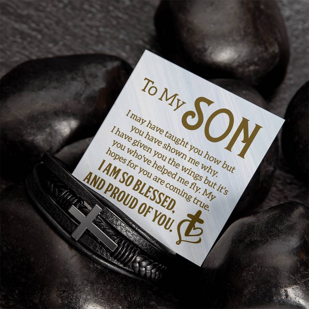 Men's Cross Leather Bracelet - To My Son