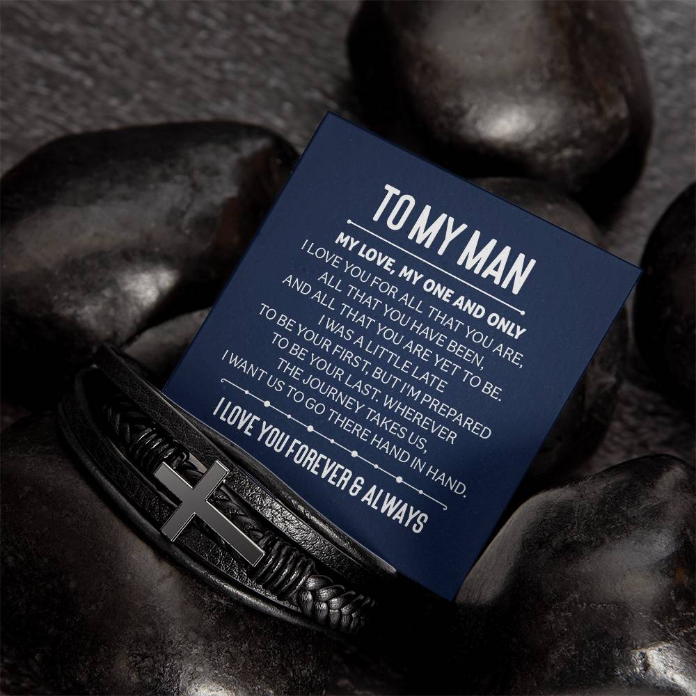 Men's Cross Leather Bracelet - To My Man