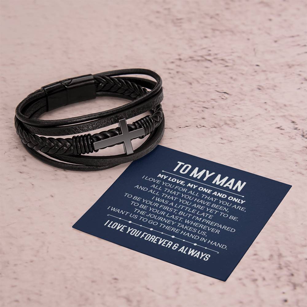 Men's Cross Leather Bracelet - To My Man