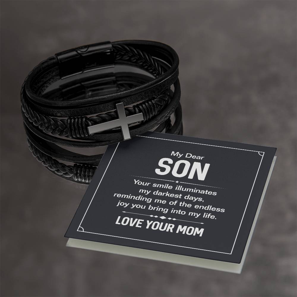 Men's Cross Leather Bracelet - My Dear Son