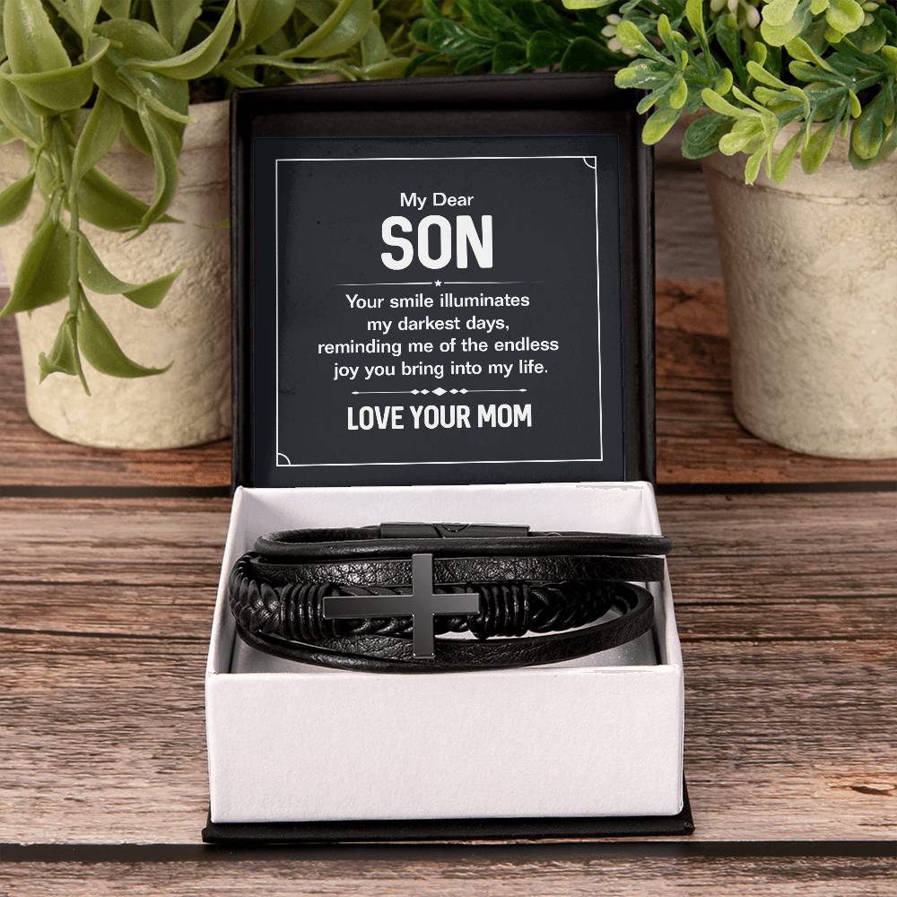 Men's Cross Leather Bracelet - My Dear Son