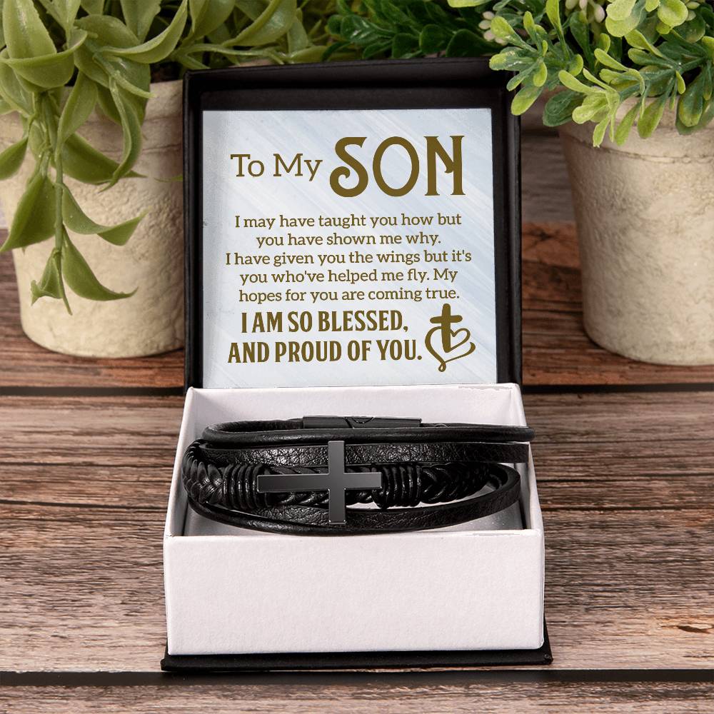 Men's Cross Leather Bracelet - To My Son