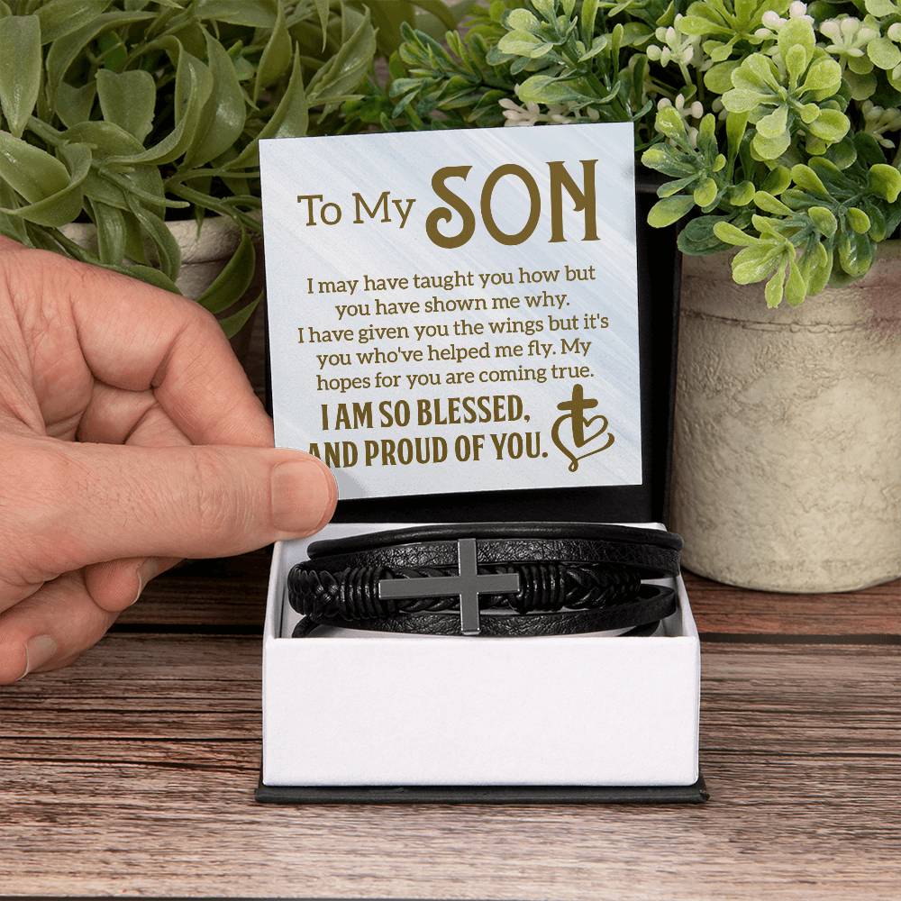 Men's Cross Leather Bracelet - To My Son