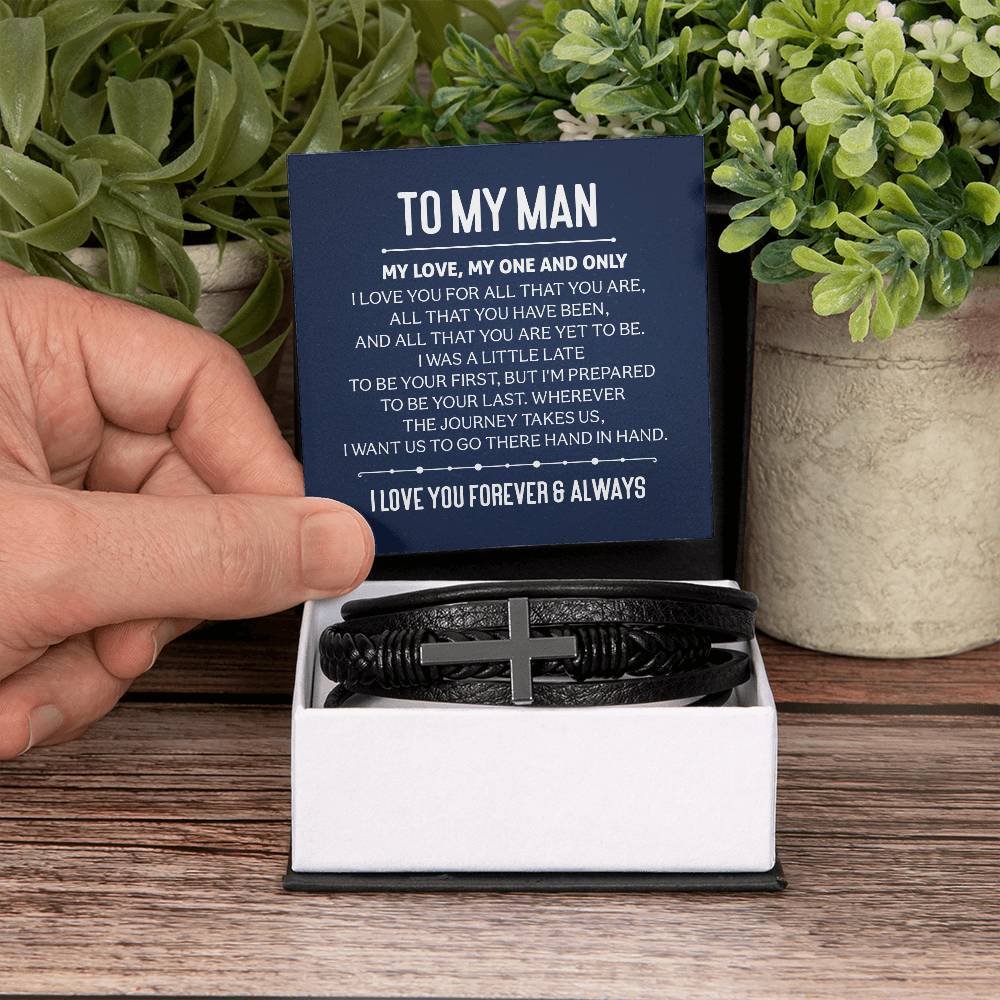 Men's Cross Leather Bracelet - To My Man