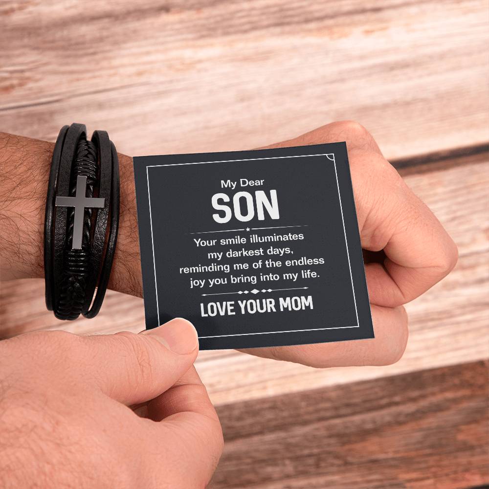 Men's Cross Leather Bracelet - My Dear Son