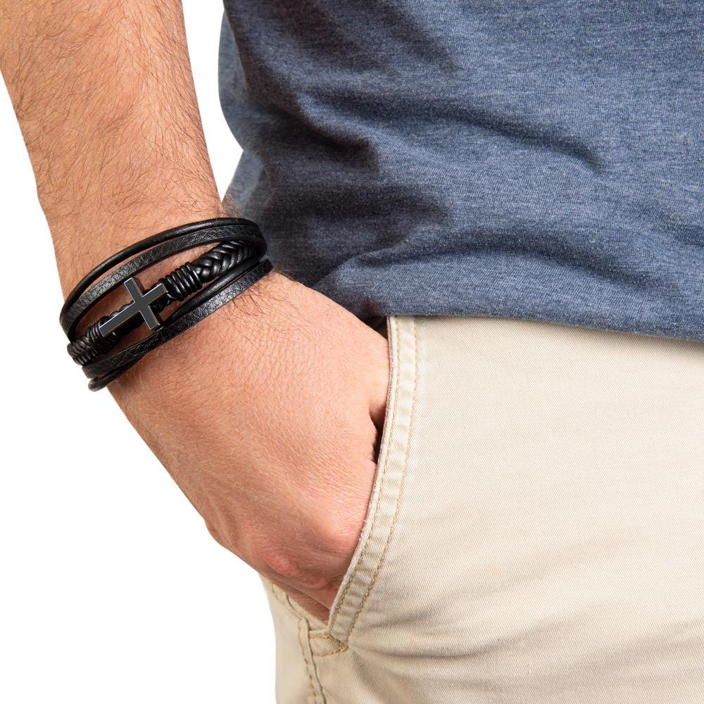 Men's Cross Leather Bracelet - To My Man