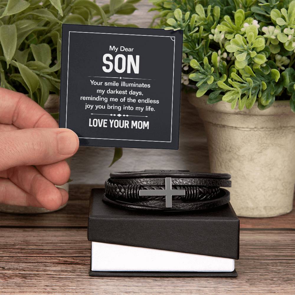 Men's Cross Leather Bracelet - My Dear Son