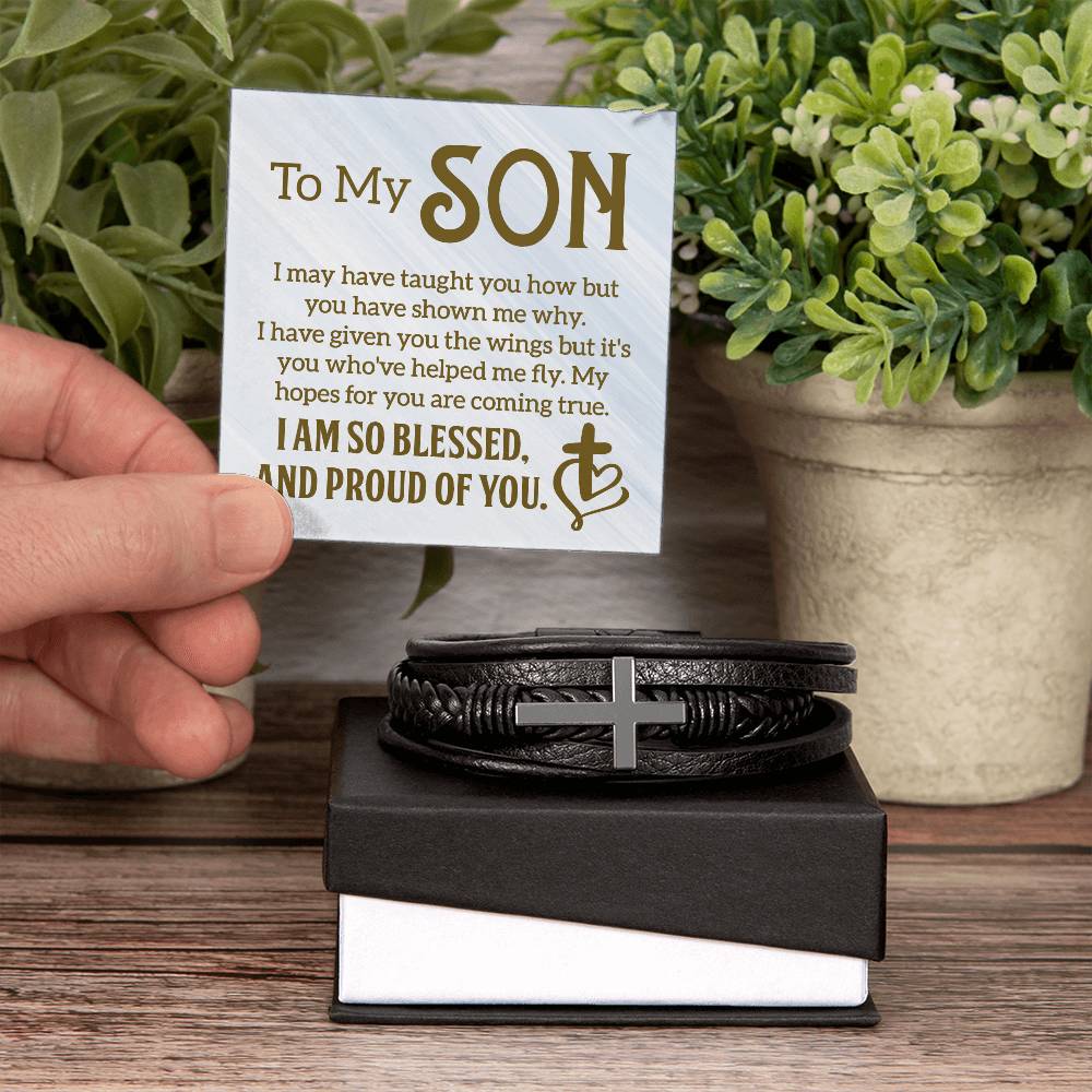 Men's Cross Leather Bracelet - To My Son