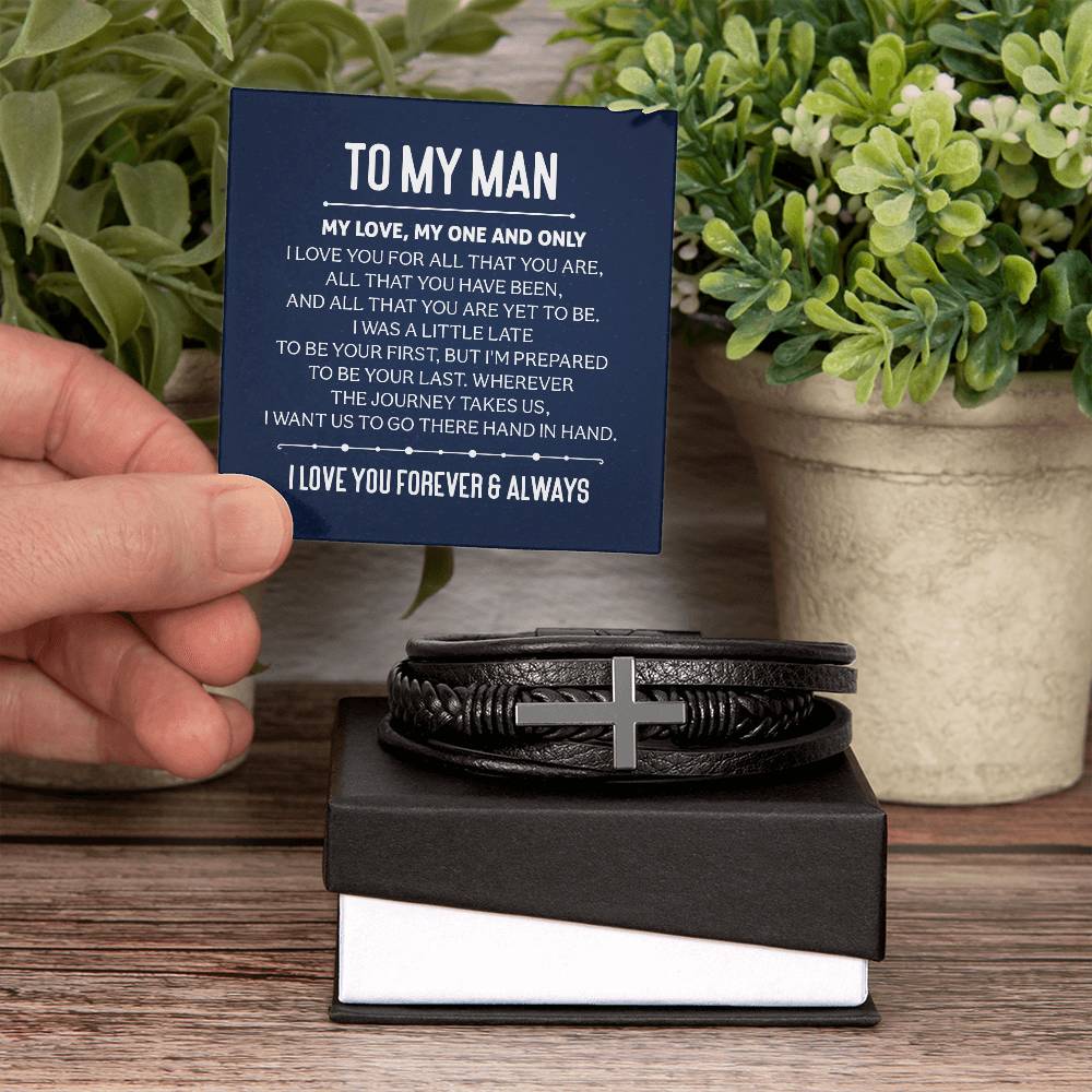 Men's Cross Leather Bracelet - To My Man