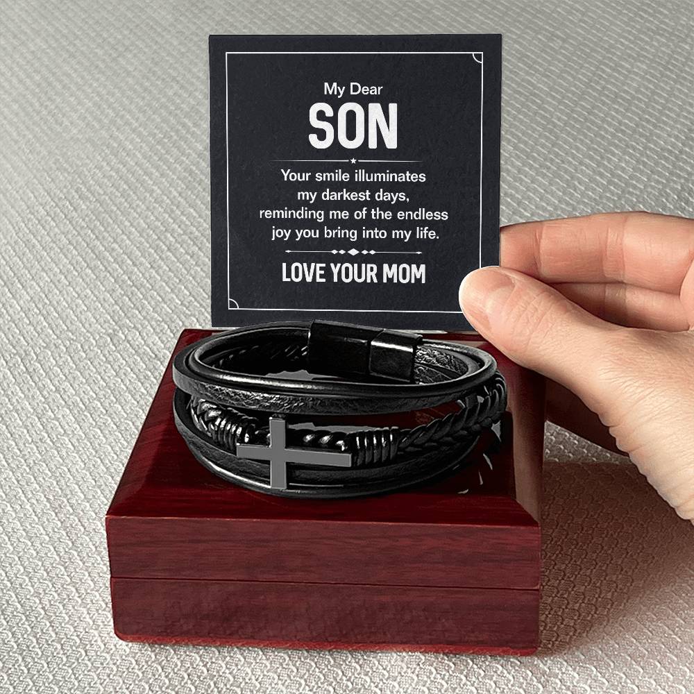 Men's Cross Leather Bracelet - My Dear Son