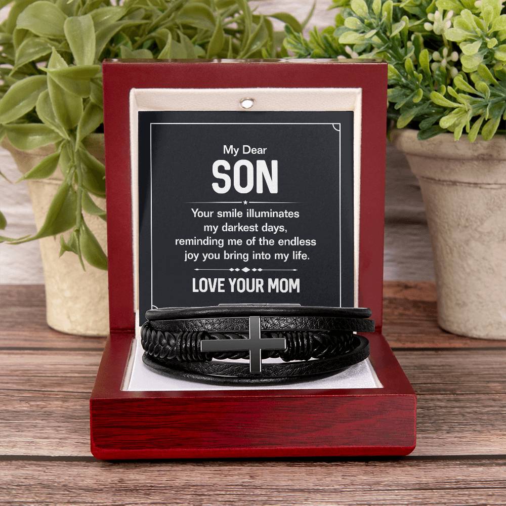 Men's Cross Leather Bracelet - My Dear Son