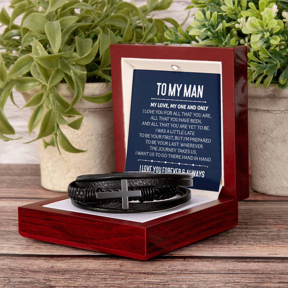 Men's Cross Leather Bracelet - To My Man