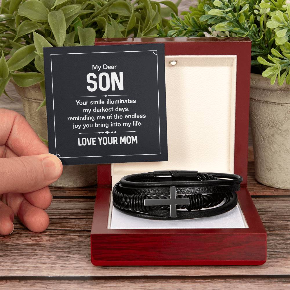 Men's Cross Leather Bracelet - My Dear Son