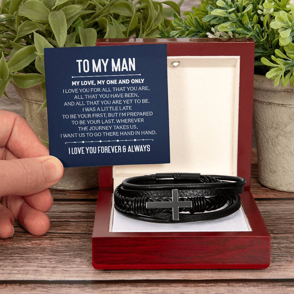 Men's Cross Leather Bracelet - To My Man