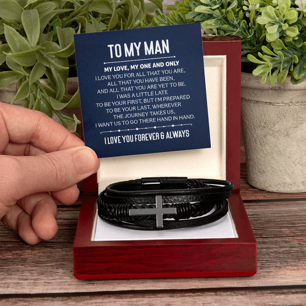 Men's Cross Leather Bracelet - To My Man