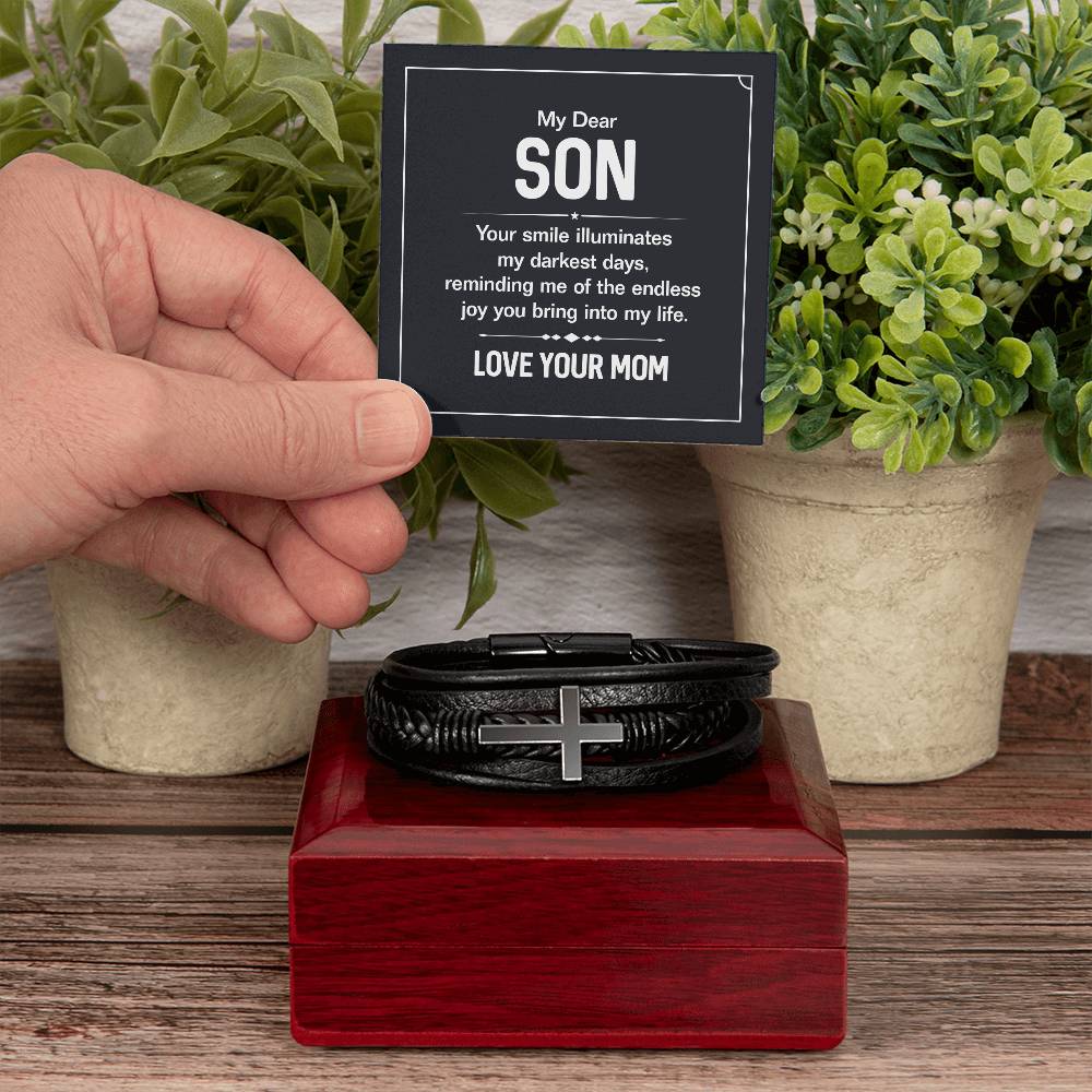 Men's Cross Leather Bracelet - My Dear Son