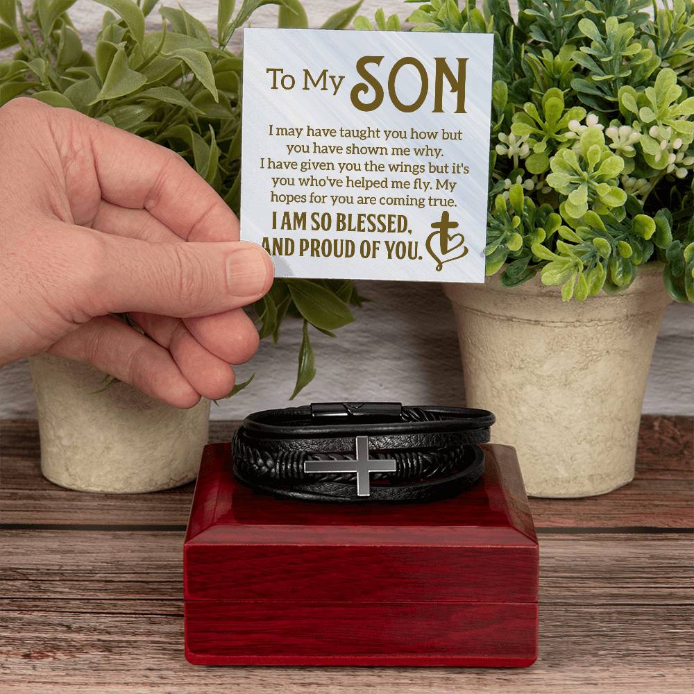 Men's Cross Leather Bracelet - To My Son