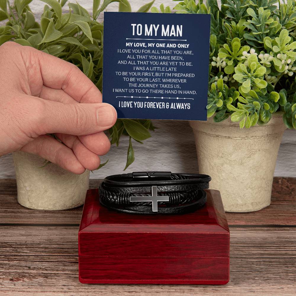 Men's Cross Leather Bracelet - To My Man